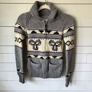 TNA Aritzia Lambswool Zip Cardigan Sweater Small Grey Nordic Pattern
